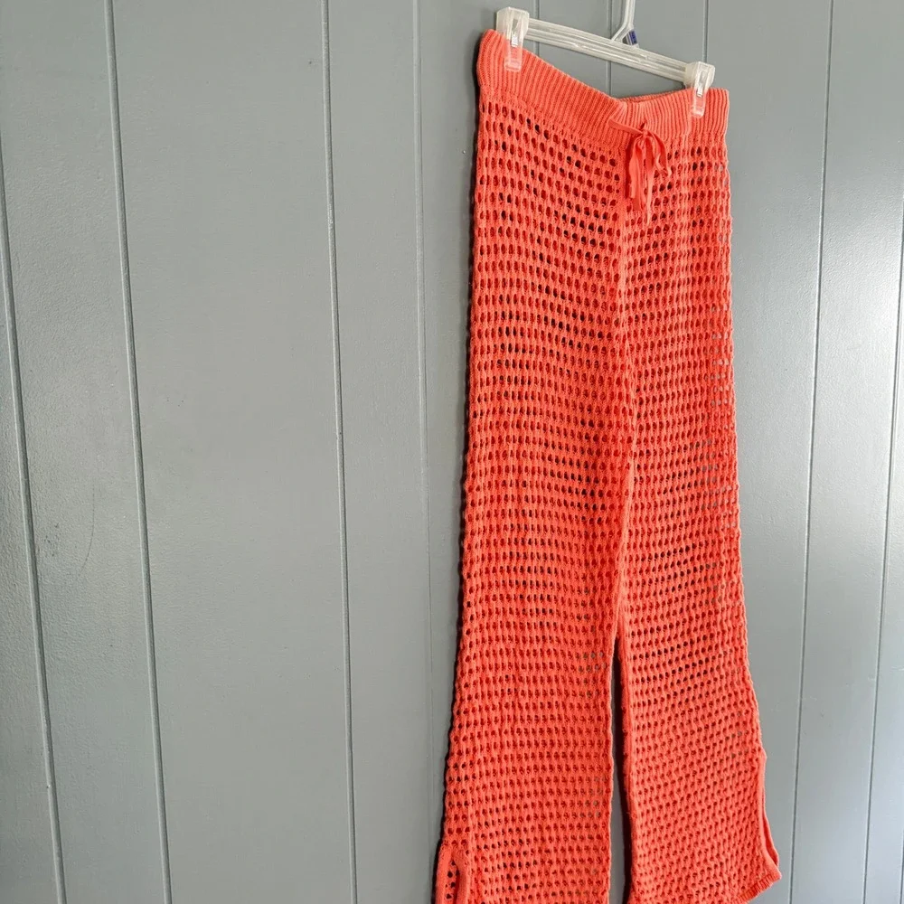 Aerie Coral Crochet Open Knit Wide Leg Beach‎ Coverup Pants Medium Festival